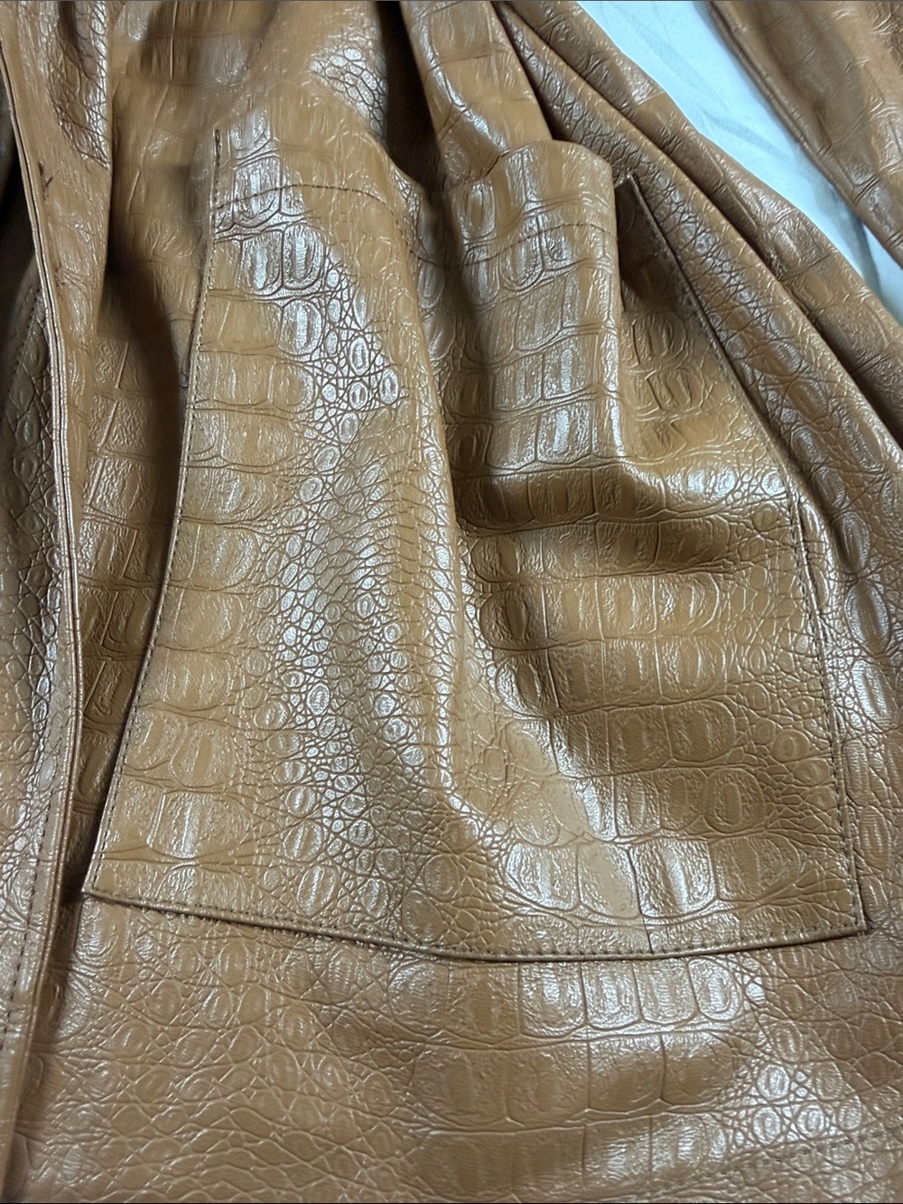 Marc Anthony Croc-Embossed Cognac Faux-Leather Belted Trench Jacket XL - Picture 5 of 11